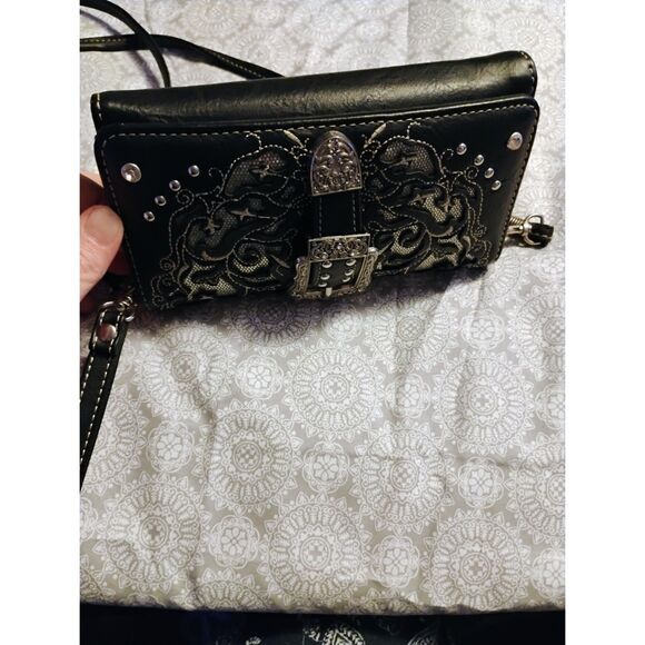 Zelris Western Country Floral Buckle Crossbody Trifold Fold Wallet - Picture 5 of 8